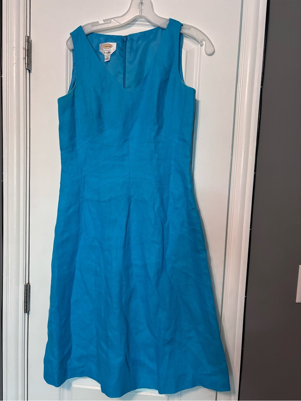 Talbots Irish Linen Sleeveless Midi Dress Size 8 Bright Blue Career Classic